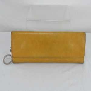Tri Fold Leather Wallet Yellow Hobo with Key Ring